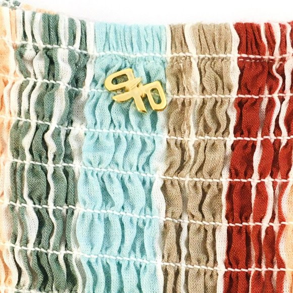 Pilyq Stripe Smocked Mini Skirt +Tie Top Sz XS Beach Cover Up 2Pc Swim Resort - Picture 8 of 12